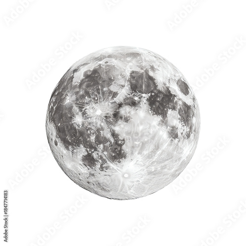 Full moon night, isolated on white background, realistic, studio lighting, centered, no shadow, transparent background