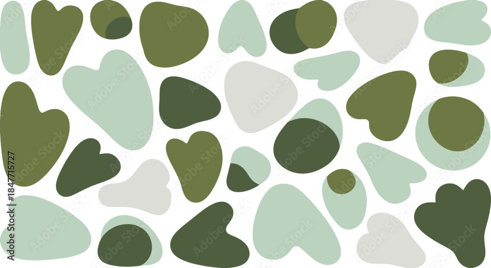 Fototapeta premium Abstract organic shapes in muted sage green and olive tones create a modern camouflage pattern background perfect for natural branding or textile design