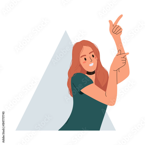 Gril Pointing Finger Behind Triamgle