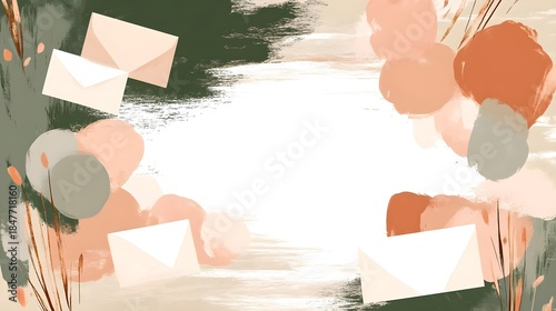 Creative floral background design with envelopes digital art abstract style