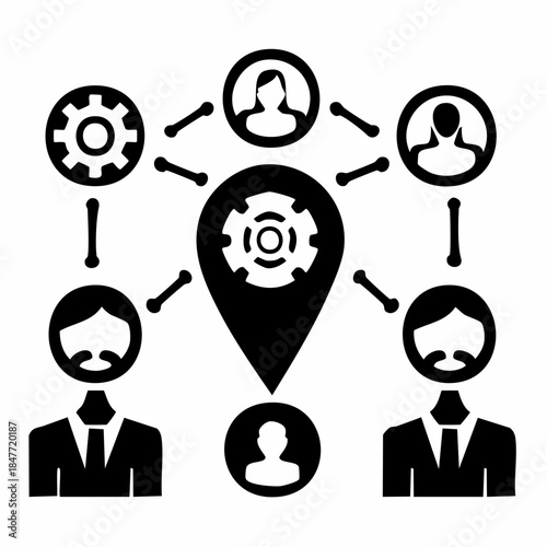 Network Collaboration and Teamwork Concept Icons with Gears and People