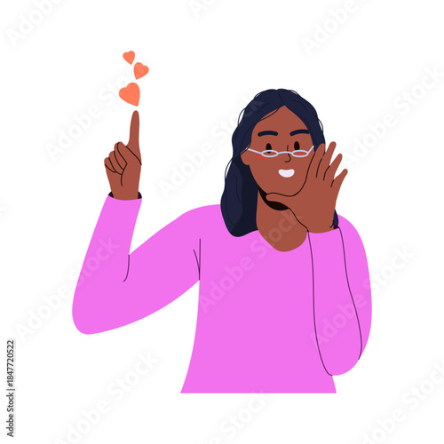 Girl pointing love heart