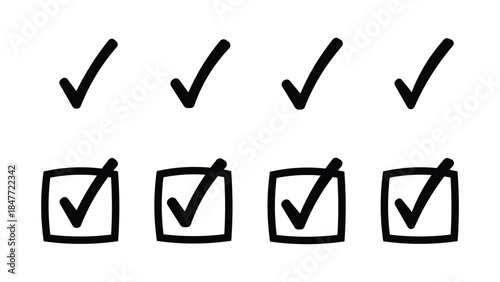 Simple clean Check-Mark icon set with White Background. 