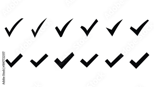 A set of black Check-mark design vector style icon sign, 