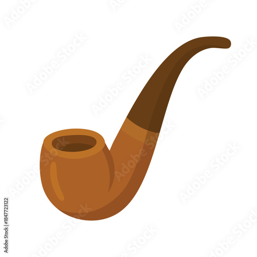 Curved wooden tobacco pipe in Irish style, Saint Patrick festive flat vector clipart.
