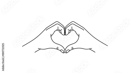Minimalist Line Art Illustration of Two Hands Forming a Heart Shape Expressing Love and Connection
