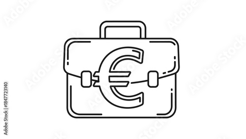 Minimalist line art of a briefcase with euro currency symbol emphasizing finance and business