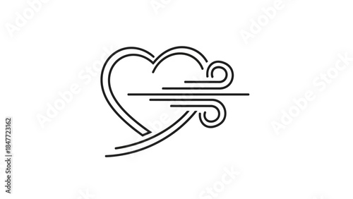 Minimalist Line Art of a Heart with Wind Elements Emphasizing Love and Airy Feelings