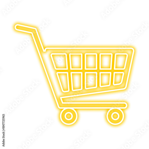 Neon shopping cart glowing in online retail interface, used for banner design, icon category