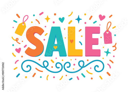 Shopping and discount flat icon set. featuring sale, tag, price, cart, and heart symbols