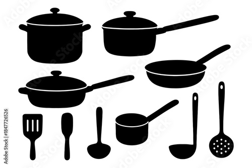 Silhouette kitchen cookware and utensils collection.