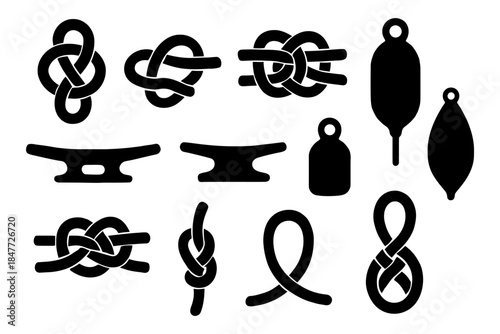 Collection of nautical knot and boating equipment silhouettes.