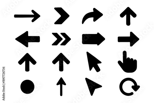 Black arrow icons including pointers and navigation symbols on white background.