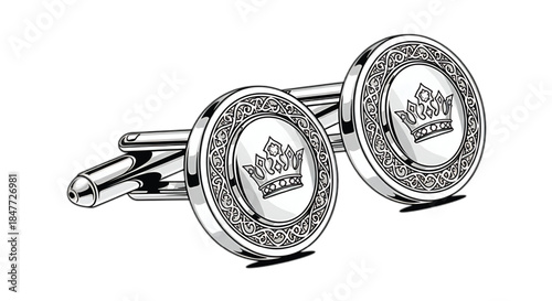 Elegant silver cufflinks with a royal crown emblem, symbolizing luxury and sophistication.