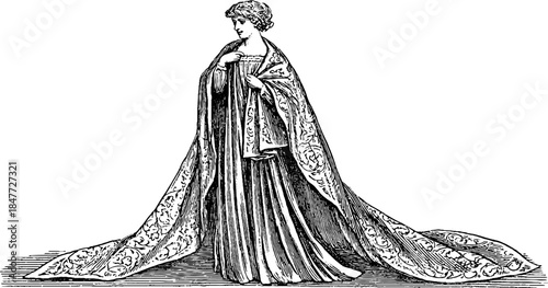 Victorian noblewoman in ornate gown - vintage full body portrait for historical design