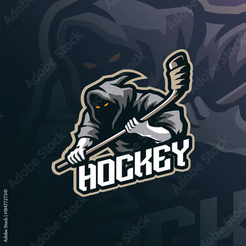 Hockey mascot logo design vector. Hockey man illustration for sport team.