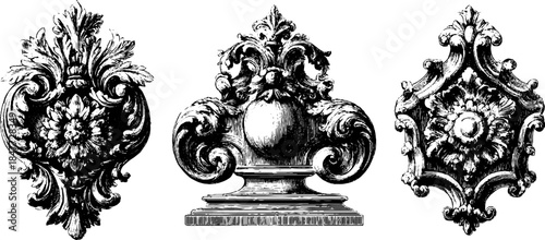 Elegant baroque floral ornament set for vintage design and decoration projects