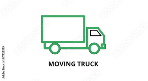 Simple green outline of a moving truck against a white background, symbolizing transport and logistics.