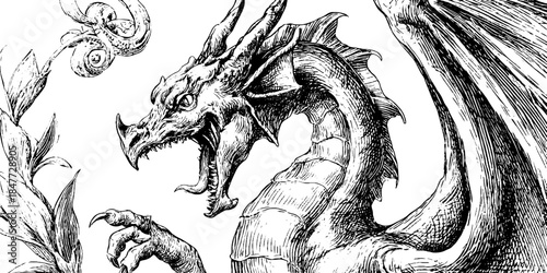 Intricate vintage engraved griffin illustrations for design projects