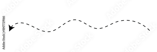 Long squiggle dashed, dotted line arrow vector icon on white background. Vector Illustration.