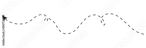 Long squiggle dashed, dotted line arrow vector icon on white background. Vector Illustration.