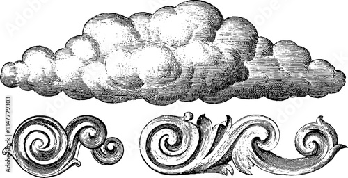 Vintage hand drawn cloud and swirl elements for design