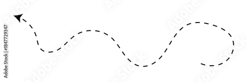 Long squiggle dashed, dotted line arrow vector icon on white background. Vector Illustration.