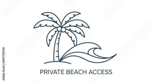 Tropical palm tree and ocean wave icon representing private beach access