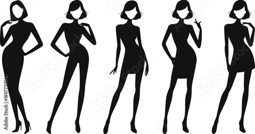 Female fashion silhouettes set, elegant women poses isolated on white background, modern stylish body shapes vector illustration collection design art