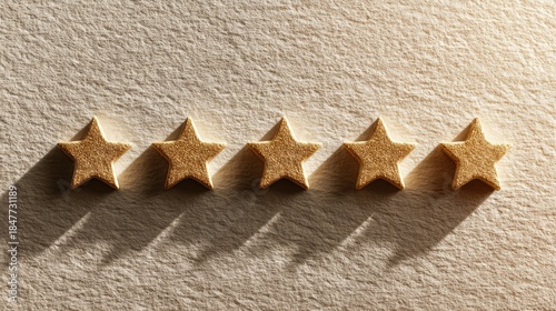 Wallpaper Mural Five golden stars arranged in a row casting shadows on a textured surface Torontodigital.ca