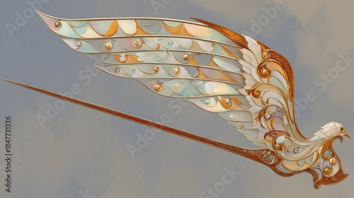 Wallpaper Mural Artistic depiction of a bird wing with ornamental design against a neutral background Torontodigital.ca