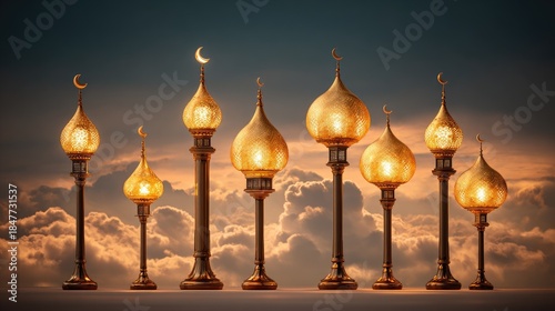 Wallpaper Mural Golden decorative lamps against cloudy sky background Torontodigital.ca