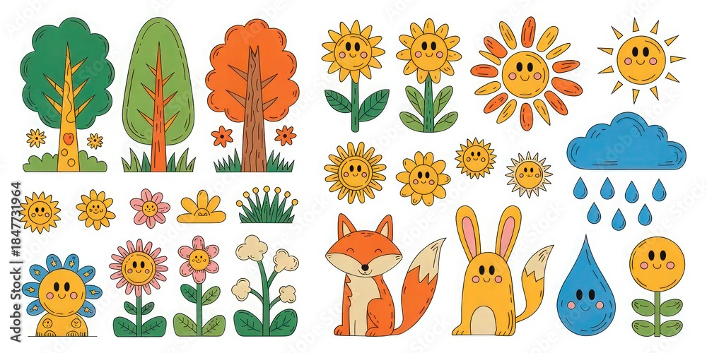 Obraz premium Cute Bunny and Flower Seamless Kids Pattern.