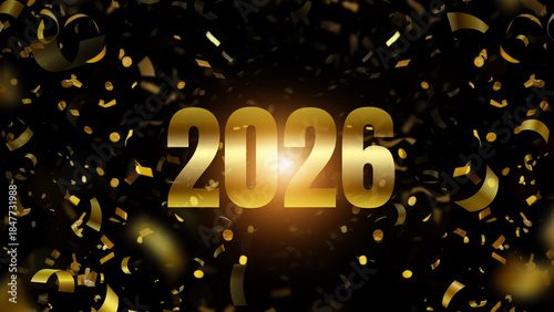 Slika na platnu Festive Golden 2026 with Sparkling Confetti