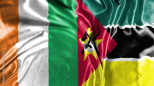 Mozambique and Cote d'Ivoire Ivory coast two flags textile fabric texture
