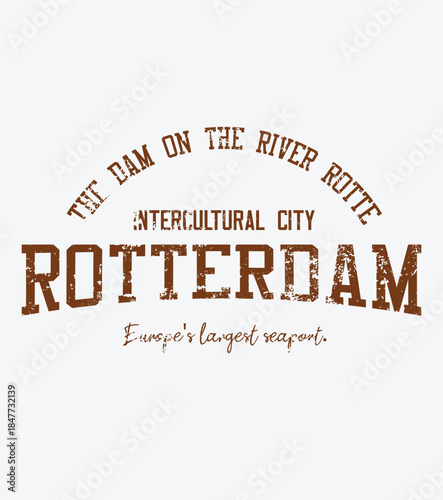 Vintage Rotterdam typography badge — distressed city graphic
