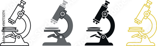 Microscope icon set, scientific tool illustration, silhouette and outline style, lab equipment vector, research symbol, minimal design, education concept