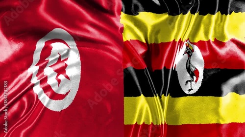 Tunisia and Uganda two flags textile cloth, fabric texture