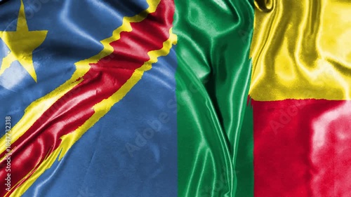 waving colorful flag of democratic republic of the congo and national flag of benin