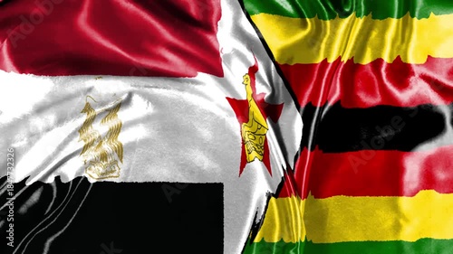 Zimbabwe and Egypt flag waving in the wind. Diplomacy concept, international relations