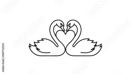 Minimalist line art of two swans forming a heart shape symbolizing love and unity