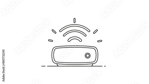 Minimalist Line Drawing Illustration of a Wireless Router with Signal Waves Emitting