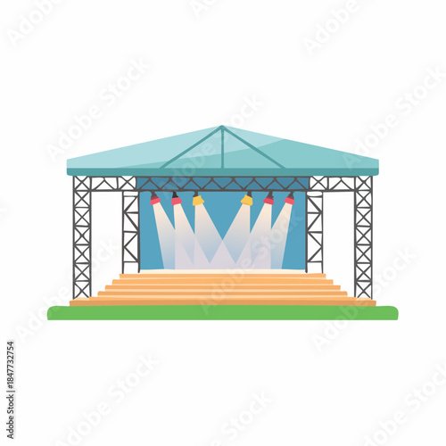 Outdoor Stage with Lights and Metal Structure for Concerts and Performances.