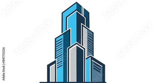 Modern abstract skyscraper illustration with blue and gray geometric shapes