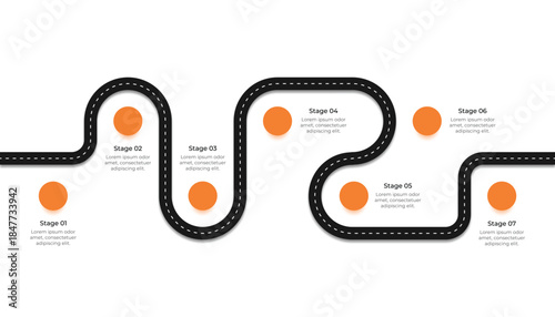 Winding Road Journey Infographic Template with Seven Steps