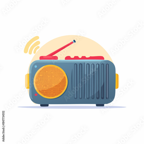 Retro Radio Illustration with Antenna and Speaker.