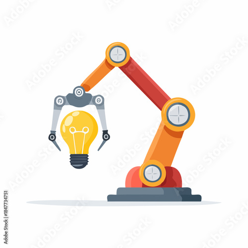 Robotic Arm Holding a Lit Lightbulb Illustration.