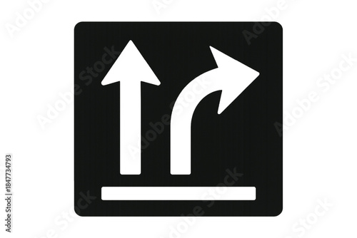 Traffic sign indicating straight ahead or right turn