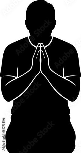 Man Praying Silhouette with Hands Together in Devotion.