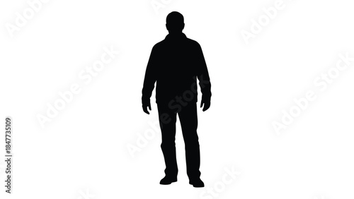 Black silhouette of a standing man wearing jacket and gloves